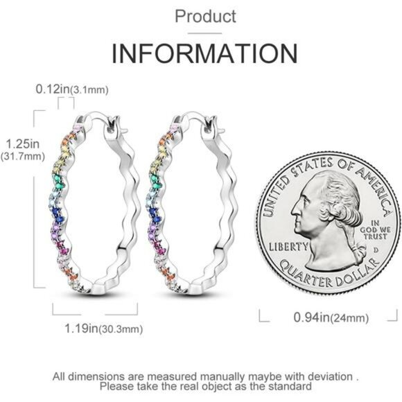 925 Sterling Silver Twisted Huggie Hoop Earrings with Colorful Cubic Zirconia - Picture 3 of 6